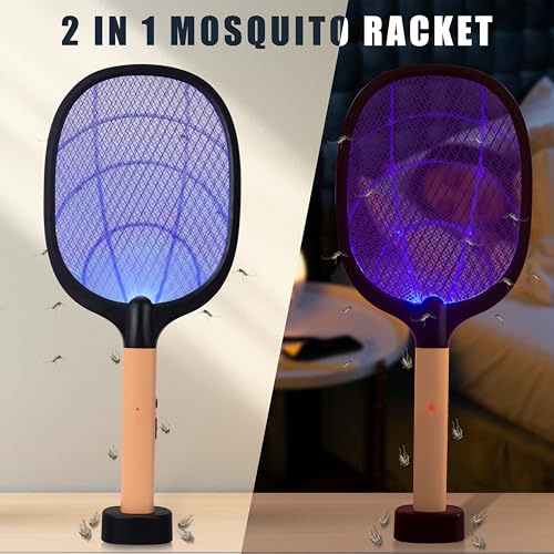 WEIRD WOLF 2 in 1 UV Light Mosquito Bat Racket Electric Fly Swatter with Base Stand, Lithium Battery, USB Type-C Charging, Warranty, Peach/Black (Image - 4)