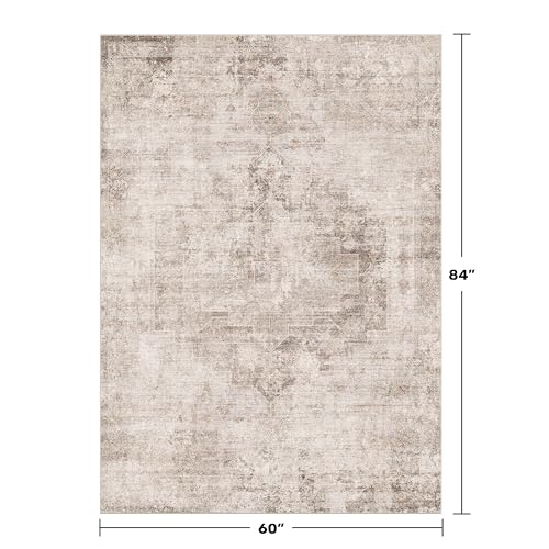 Image of Hazo Haus Washable 5x7 Area Rugs for Living Room, Neutral Beige & Peach Farmhouse Rug for Dining Room & Bedroom, Ultra Soft Low-Pile Non-Slip Stain Resistant