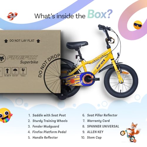 Image of FIREFOX Dreamer 14T Single Speed Bicycle for Kids | Yellow | Rigid | V Brake | High Strength Steel Frame: 21Cm | Non Toxic Paint | Ideal Rider Height: 90-105cm | 98% Pre-Assembled