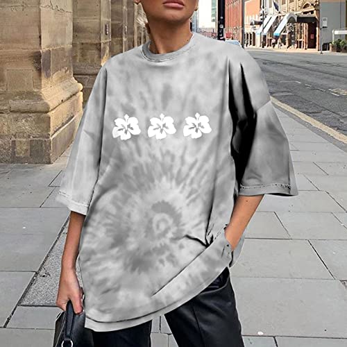 Blusa feminina manga curta algodão estampa gráfica floral ajuste solto casual medieval tie dye blusa