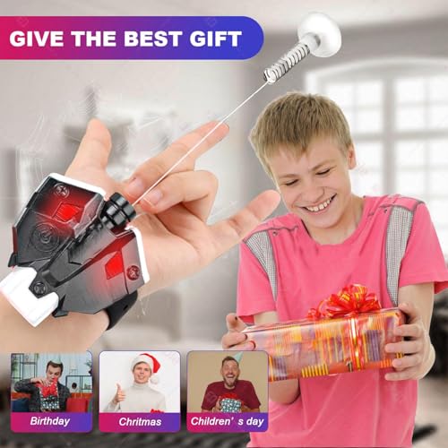 Web Shooters Real,Silk Launcher Wrist Toy for Kids with Magnetic Sensor Light, 8 FT Realistic Web Launcher String, Cool Gadgets String Gloves Shooters Toy for Superhero Role-Play (Black) — view 2