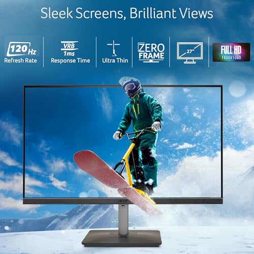 Image of acer RS242Y 23.8 Inch Full HD IPS Ultra-Thin (6.9mm) Backlit LED Monitor I Color Patterned Back Mood Light I Dual Glass Design, Sleek Metal Frame I 1 MS, 120Hz I 1xHDMI 1xVGA I Speakers I Eye Care