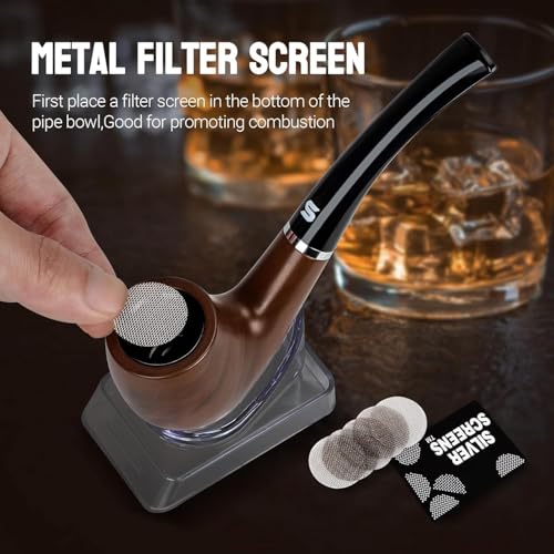 Image of Sanda Classic Tobacco Smoking Pipe, Resin Brown Wood Design with Black Stem, Traditional Curved Bowl Shape Cigar Pipe, Perfect Beginner Pipe, Gift Set