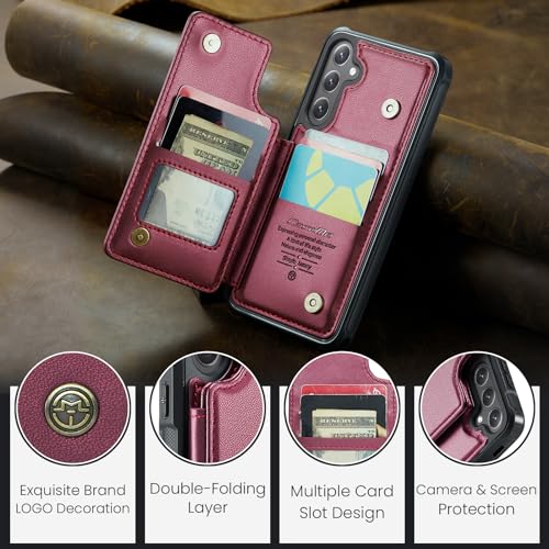 Kowauri for Samsung Galaxy S25 FE Case, PU Leather Wallet Case for Women Men with RFID Blocking Card Holder Slot Magnetic Closure Shockproof Protective Phone Cover for Samsung Galaxy S25 FE (Red) - image 8