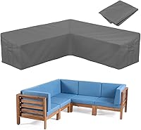 Vista 9 de Funda para sofá de patio, funda para muebles seccionales en forma de L, resistente al agua, protector de sofá de jardín con correa de hebilla y asa