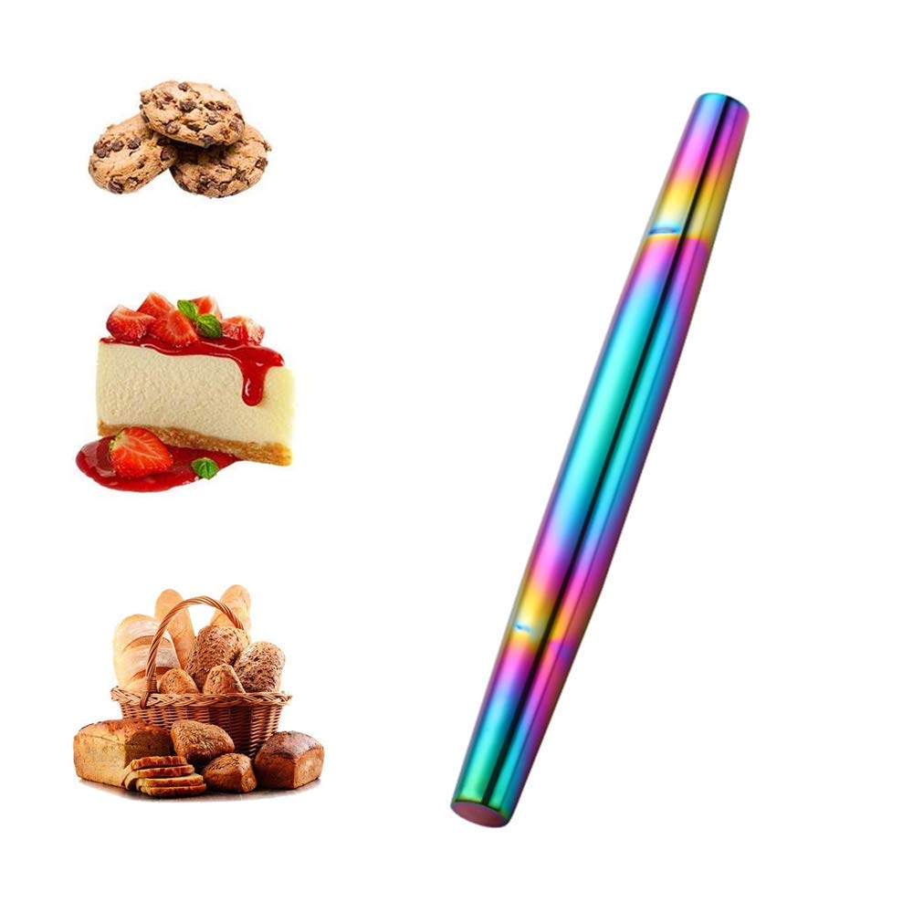 Meisha - Rodillo de acero inoxidable de metal arcoíris para masa antiadherente para hornear pizza, masa de pastelería, masa de pastel y galletas, utensilios de cocina, herramientas suaves, 13 pulgadas