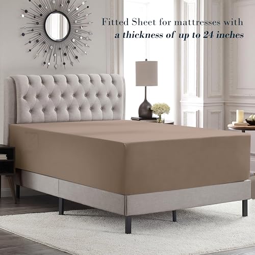 Image of Mocassi Luxury 4-Piece Sheet Set, Ultra Soft 1800 Premium Hotel Quality Microfiber Sheet Set, Fits Mattresses Up to 18 to 24 Inches Extra Deep Pocket - Breathable and Secure Fit, Twin, Taupe