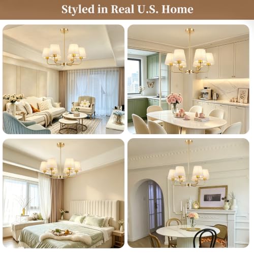 Farmhouse Chandelier, 6-Light Gold Chandelier with beige Fabric Shades - image 8