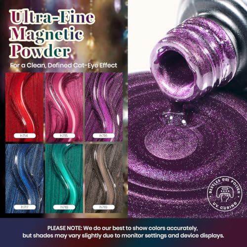 Image of Beetles Cat Eye Gel Nail Polish Set, Tarot Reverie 6 Colors Fall Nail Gel | Glitter Gel Nail Kit Ruby Red Pink Purple Navy Blue Emerald Green Black Magnetic With Magnet Soak Off UV Gift for Women