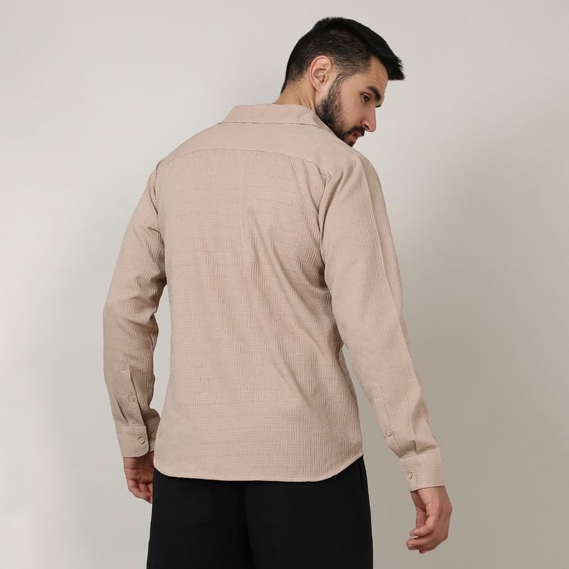 Image of CAHOOT Men's Self-Design Striped Shirt for Casual Wear | Spread Collar | Long Sleeve | Button Closure | Shirt Crafted with Comfort Fit for Everyday Wear