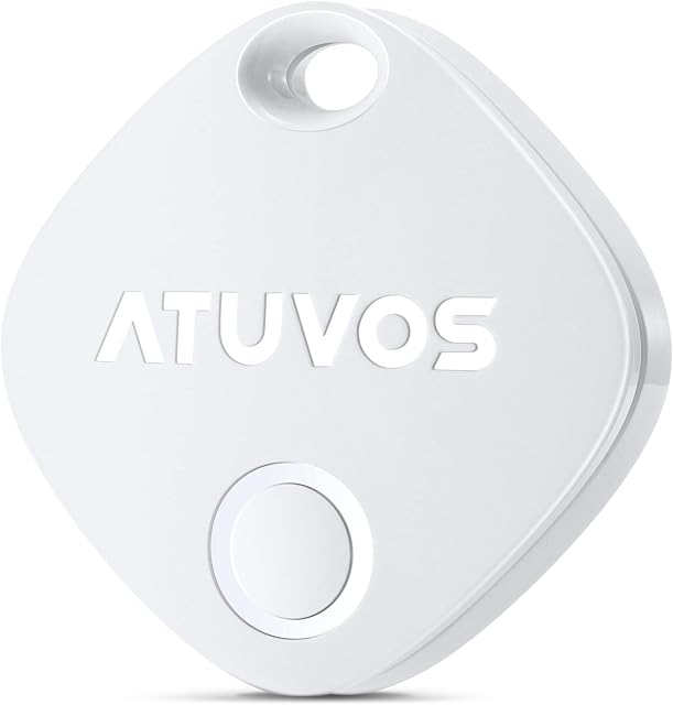 ATUVOS Smart Bluetooth Item Finder, Compatible with Apple Find My (iOS Only), Key Finder Locator, Luggage Tracker for Suitcases, Wallets, Bag, 120m finding range. Replaceable Battery, Waterproof,White