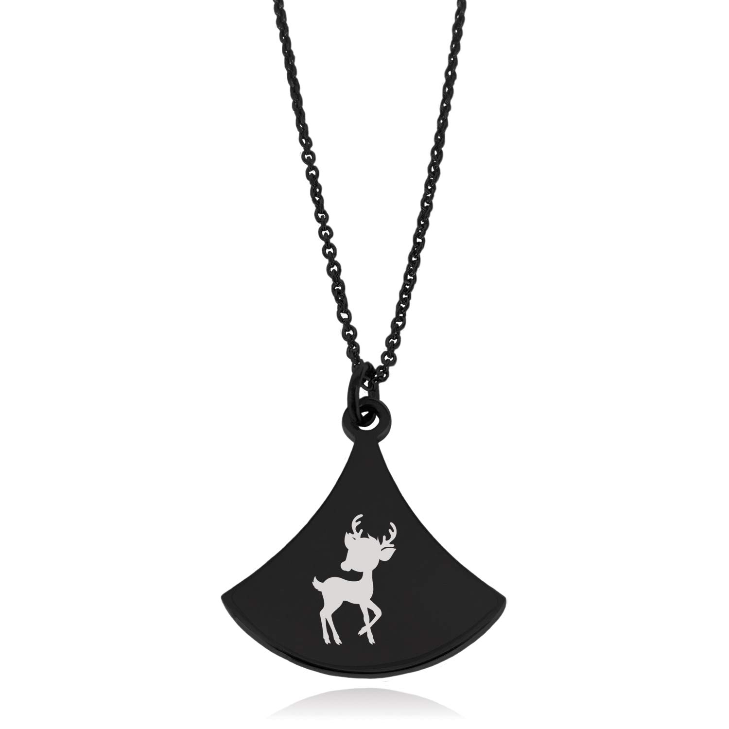 Black Stainless Steel Baby Reindeer Pendulum Curved Triangle Charm Pendant Necklace