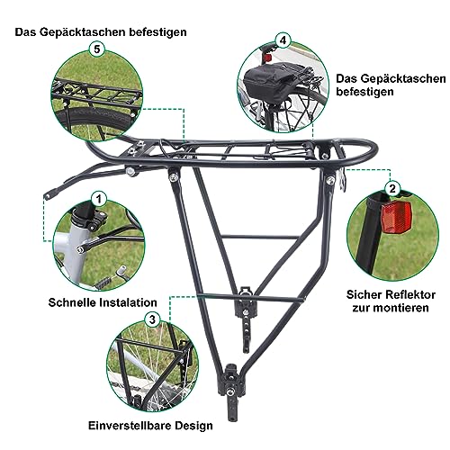 MEGHNA Fahrradgepäckträger Einstellbare Touring Fahrrad Gepäckträger Hinten passt für 26”-29“/700c Rennräder