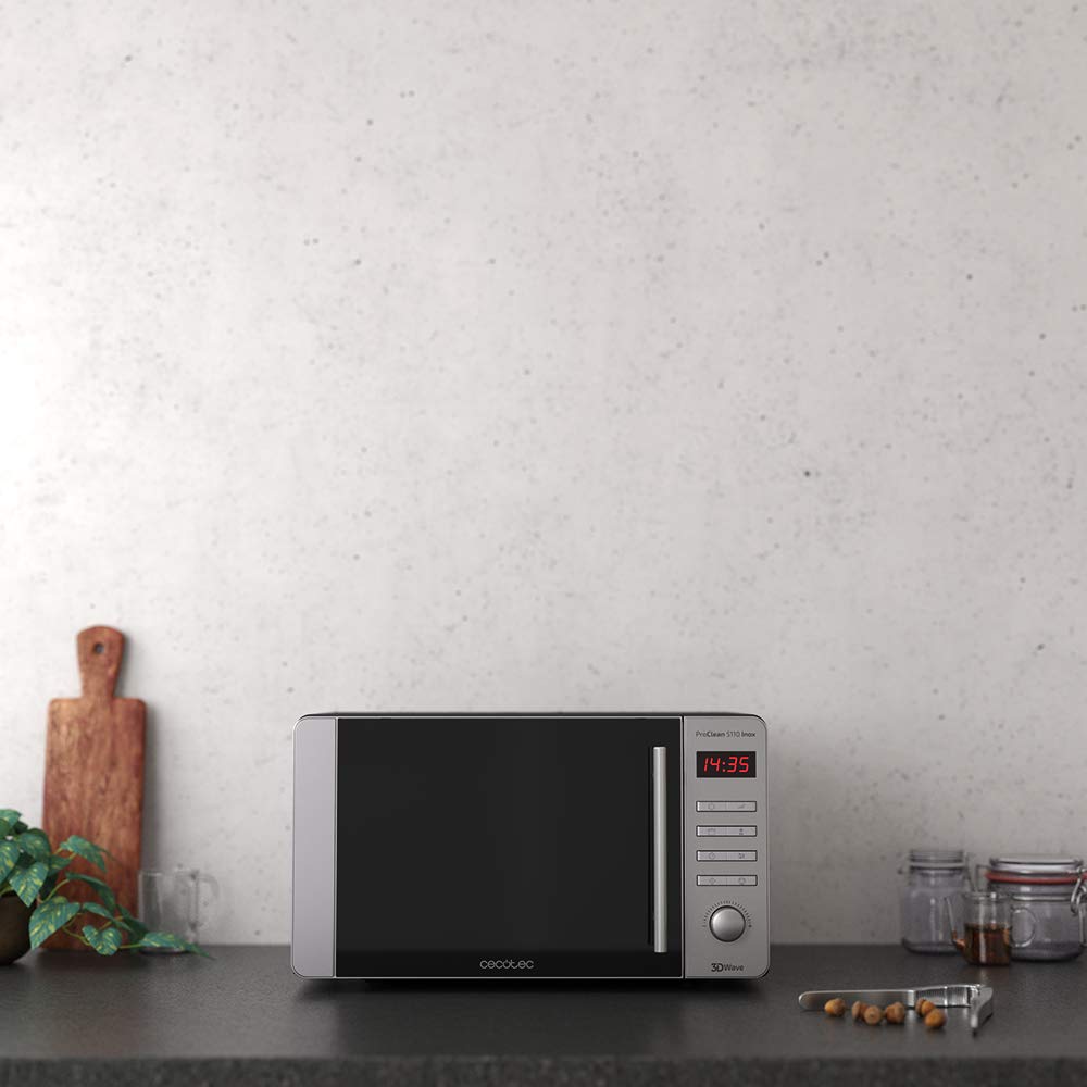 Cecotec Forno a microonde con grill ProClean 5110 Inox 20 L, rivestimento Ready2Clean, potenza 700 W, grill 800 W, 5 livelli operativi, 8 programmi, timer 60 min, display LED