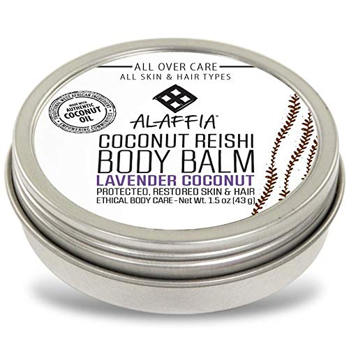 Alaffia - Coconut Reishi Body Balm, Non-Greasy Moisturizing Support Perfect for All Skin Types, Hair, and Beards with Shea Butter, Neem, Coconut, and Baobab Oil, Fair Trade, Lavender Coconut 1.5 Ounce