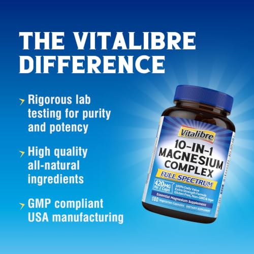 Image of Vitalibre 10 in 1 Magnesium Complex, 420mg Elemental Magnesium,180 Capsules