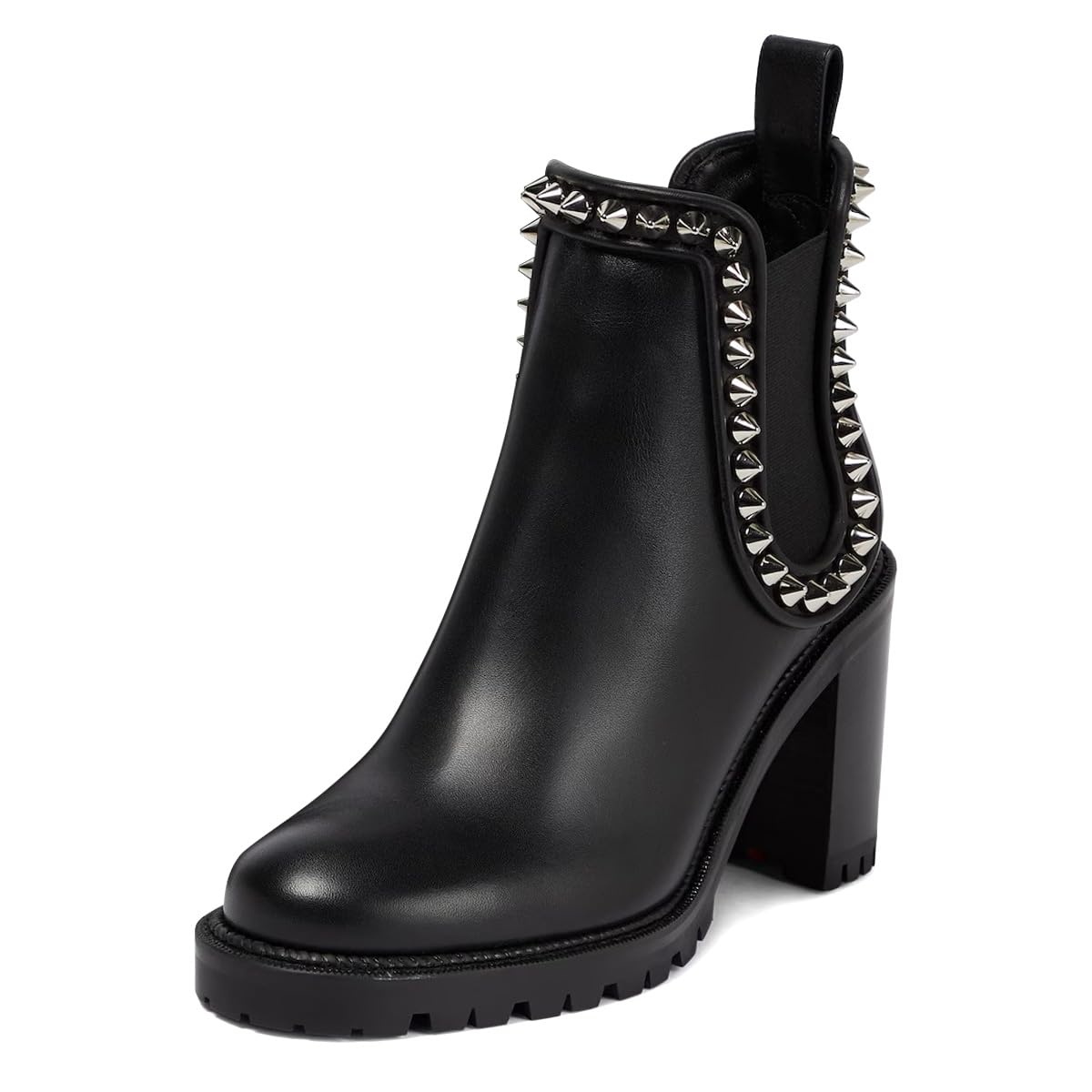 Women Rivet Studded Round Toe Ankle Boots Pull on Chunky Mid Heel Fashion Party Casual Chelsea Booties Size