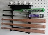 5 Baseball Bat Display Rack Wall Mount Shelf, Solid Wood, Black Finish, B17-BLA