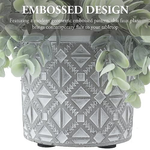 MyGift Artificial Eucalyptus Plant in Modern Gray Concrete Pots with Geometric Embossed Pattern (1, Grey) - Image 4