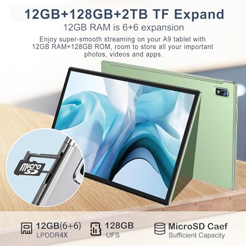 Image of Oangcc Android 13 Tablet 10 Inch 2026, 12GB+128GB+2TB Expand, 8000mAh Battery, Octa-Core, 5MP+8MP Dual Camera, 2.4G /5G WiFi, GPS, 1280x800 IPS, Tablets with Keyboard Mouse & Case - Green