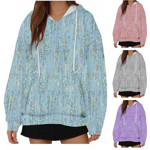 Sweat femme capuche hoodie imprimé strass pull décontracté oversize