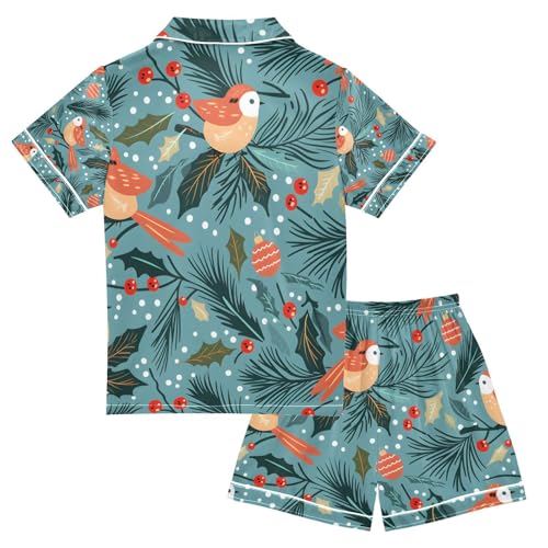 senya Birds and Trees A Satin Summer Pajama Sets Silk Short Sleeve Button Down Sleepwear2