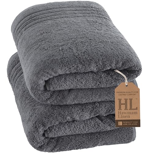 Image of Hawmam Linen Jumbo Large Bath Sheets Towels 2 Pack Soft and Absorbent, Premium Quality 100% Cotton Towels (Cool Grey, Bath Sheet)