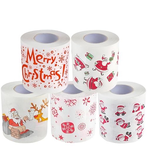Weihnachts Toilettenpapier,5 Rollen Lustige Weihnachten Toilettenpapier,Weihnachtsmann Klopapier,Weihnachten Toilettenpapierrollen,Lustige Neuheit toilettenpapier