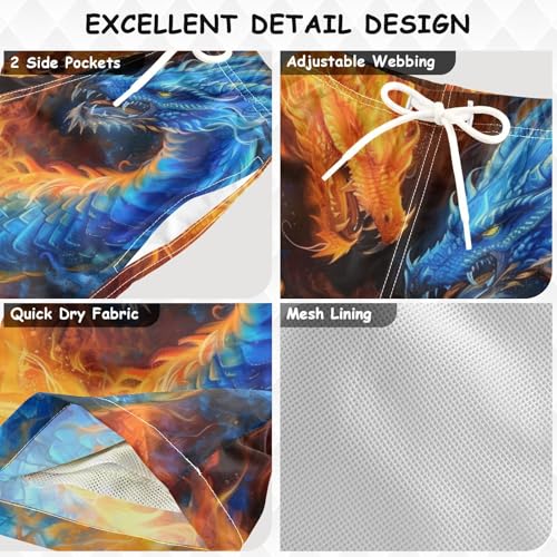 Pigsaly Boys Swim Trunks Orange Blue Fire Dragon Boys Board Shorts Swimsuit Swimwear Summer Bathing Suit 3T3