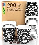 Eurocali 200 Espresso Pappbecher 65ml Biologisch Abbaubare Kaffee Einwegbecher - Ökologisches Design BlackCUP - Kleine Größe für italienischen Espresso für Heißen Getränken