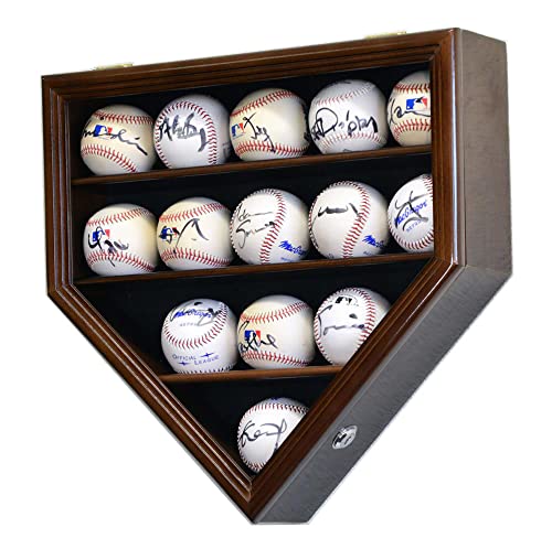 14 Baseball Ball Display Case Cabinet - Home Plate Shaped (Walnut)