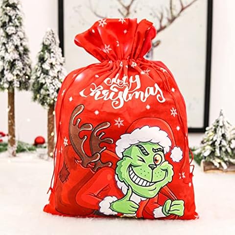Adurself Christmas Santa Sack Large Christmas Canvas Gift Bag 21.6 x 14.6 Inch Reusable Christmas Santa Drawstring Gift Bag for Xmas Package Storage Christmas Party Supplies Favors Cover