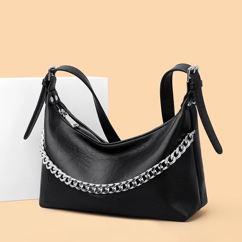 Women Shoulder Bag PU Leather Classic Trendy Purse with Adjustable Strap Chain Decoration4