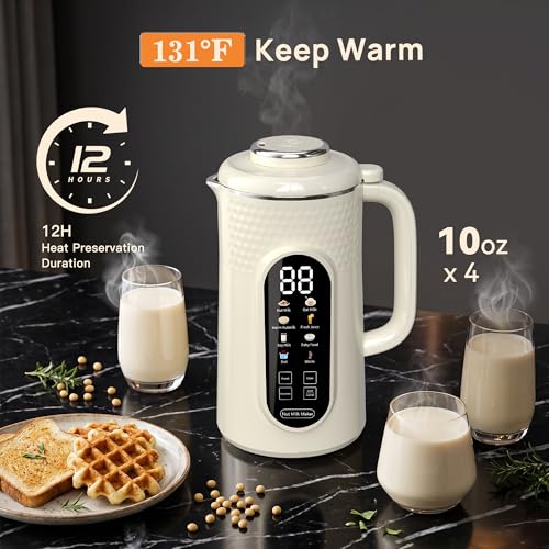 10 in 1 Nut Milk Maker Machine, 42oz IMD Screen Almond Milk Maker, Soy Milk Maker with Self-Cleaning, Delay Start, Keep Warm, Boil Water, Automatic Plant-Based Milk Maker for Soybean, Oat, Coconut — view 6