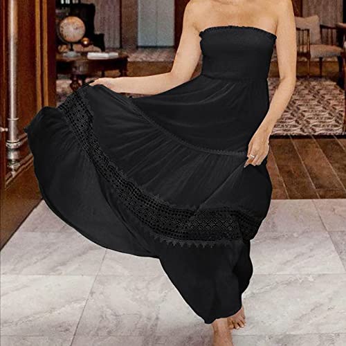 Vestidos pretos para mulheres sem mangas gola redonda renda praia brunch havaiano tropical vestidos