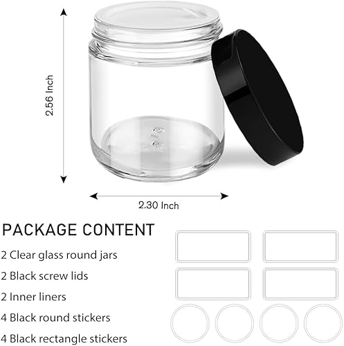 Miniatura 7 de Tecohouse - Tarros pequeños de vidrio de 4 onzas con tapas, tarros de vidrio transparente con tapas negras y revestimientos interiores, mini