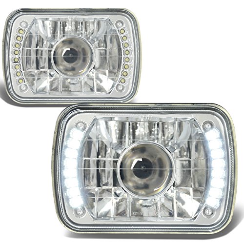 Auto Dynasty Set of 2Pcs 7X6 Inch Glass Lens Bult-In LED Chrome Housing Projector Headlight Lamps