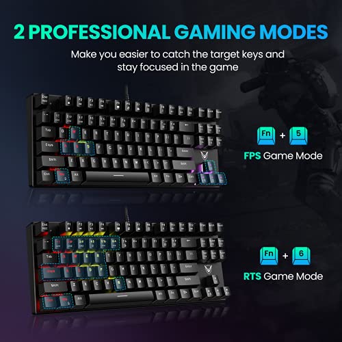 PICTEK TKL Mechanical Gaming Keyboard, RGB LED Rainbow Backlit 60% keyboard with Blue Switches, 27 LED Lighting Modes 87 Keys Keyboard, 100% Anti-Ghosting Tenkeyless Keyboard for Windows PC/MAC Games - Thumbnail 5