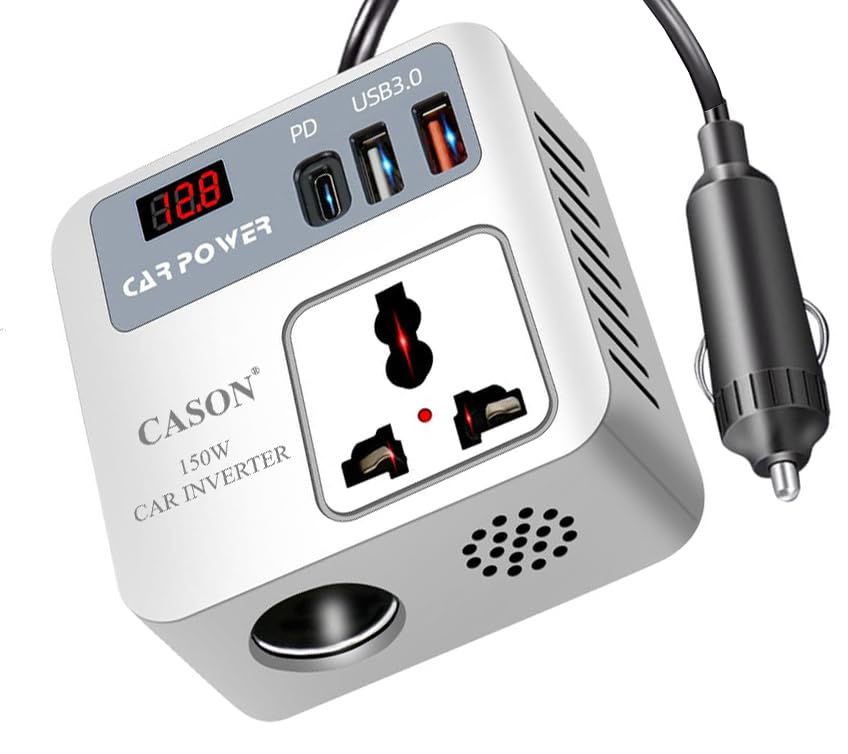 Cason Car Charger 120W Type-C Fast Charging with Bluetooth FM Transmitter- 4-in-1 Retractable Car Mobile Charger Cable with 2 USB Port, with LED Display for iPhone, Android Smartphone (with Socket)-image-19