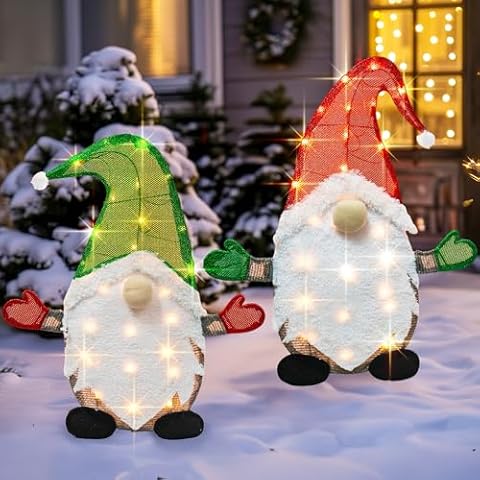 TW SHINE Set of 2 Lighted Christmas Gnomes Decorations, 50L 2 FT Stack-able Gnome Christmas Decor for Indoor Outdoor Festive Xmas Holiday Garden Yard Lawn Cover
