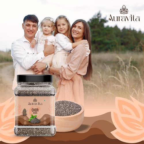 Image of Auravita Premium Chia Seeds 500 Gram | Rich in Calcium, Protein & Fibre | 100% Clean Chia Seeds for Eating | Antioxidant Rich Superfood for Smoothies, Salads & Baking