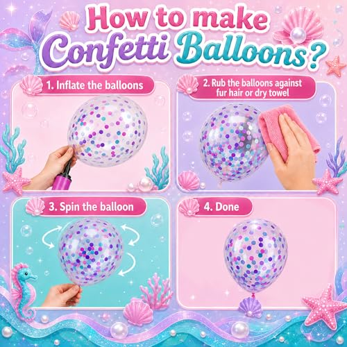 Image of Pink Purple Balloons, 50Pcs 12 Inch Teal Blue and Confetti Latex Balloons | Pink and Purple Mermaid Balloons for Girl Women Birthday Baby Shower Ocean Theme Under the Sea Party Decorations