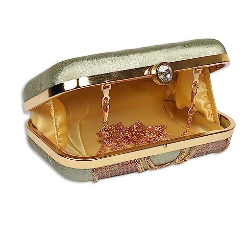 Image of umera golden clutch for womens neck work full of embroidery for girls, Women's Beautiful Bling Bag | Evening Bag, Bridal Purse & Party Handbag | Wedding & Special Occasion Clutch