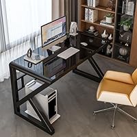 ID458918　PCデスク　ガラス roomnhome ぺブル ガラスデスク 100cm 収納棚デスク デスク パソコン