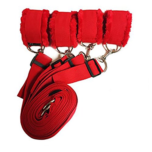 Image of Bed Restraints for Sex Wrist Ankle Cuffs with Adjustable Straps for Bondage and BDSM (Furry) - Red by HappyNHealthy