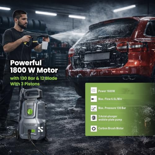 Image of Senkai Impreza Car Washer High Pressure | 1600W & 130 Bar Powerful Motor | Max Pressure 6.5 L /min Flow Rate with On /Off Switch | 5m Outlet Hose Pressure Washer for car Bike and Home Cleaning