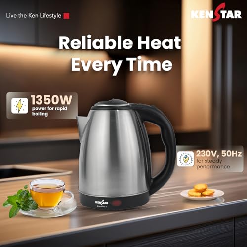 Image of Kenstar ESTELLA COMBO Electric Kettle 1.8L & Stainless Steel Bottle | Concealed Heater | Auto Cut-Off & LED Indicator | 1350 W | SS Finish