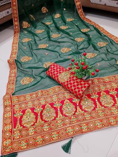 Image of Women's Bollywood Heavy Sequins Embroidery Work Georgette Saree with Unstitched Blouse