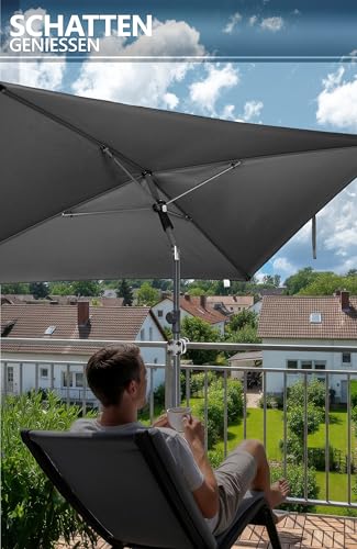 4smile Sonnenschirm Balkon SunnyShade 3-in-1 SET in Anthrazit - UPF 50+ Sonnenschirm rechteckig 200 x 125 cm + Sonnenschirmhalter Balkongeländer + Sonnenschirmhülle 3