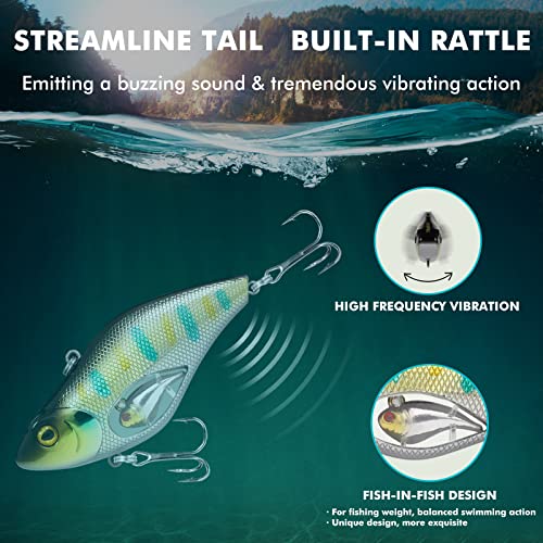 Image of TRUSCEND Easy Catch Crankbait with BKK Hooks, Shallow or Deep Diving Crank Bait Fishing Lures for Bass Pike Walleye, Unipue Wobble Design for More Bites, Vibe Lipless Crankbaits Freshwater Saltwater